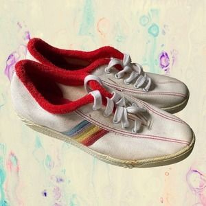 Vintage 80s Tico Tyre Terry Tiger Rainbow‎ Canvas Sneakers Shoes Womens 7